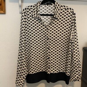 Zara Geometric Black and White Long Sleeve Button Down Shirt Jacket Size Lg NWOT